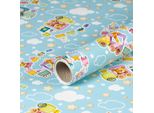 Carta Da Regalo Con Motivo Ferroviario, Azzurro, 0,70 X 10 M - Carta Da Regalo Per Compleanni Per Bambini