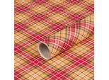 Carta Da Regalo Tartan Rossa, Arancione, 0,70 X 10 M - Compleanno E Natale
