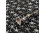 Carta Da Regalo Per Natale, Stelle, Oro, Bianco Su Nero, 0,70 X 10 M