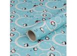 Carta Da Regalo Per L'inverno, Divertenti Pinguini, Azzurro, 0,70 X 10 M