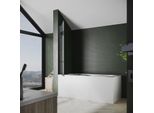 Cabina Doccia Sonni 80X140Cm Per Vasca Pieghevole, Doccia, Vetro Nano 6Mm Esg, Design A Griglia Nero