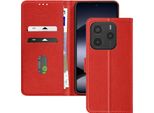 Avizar, Custodia In Pelle Finta Con Funzione Di Supporto Xiaomi Redmi Note 14 5G, Rosso