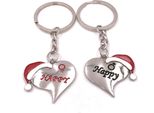 Onwomania Portachiavi Coppia Ciondolo Amore Cuore Natale Felice Argento Ciondolo Portachiavi