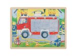 Goki 57416 Puzzle A Strati Dei Vigili Del Fuoco 40 X 30 X 1 Cm, Legno, 2 Strati, 59 Pezzi, Colorato