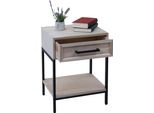 Comodino HWC-N91, Comodino Mobile, Cassetto In Legno Di Paulownia Effetto Shabby 59X43X36Cm ~ Natura