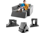 Costway Divano Modulare Per Bambini, Divano Da Gioco, Divano Modulare Sfoderabile, Divano Per Bambini Per La Stanza Dei Bambini Per Giocare, Disegnare E Dormire (Grigio)