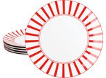 Split Rosso A Righe 6X Piatto Ø27Cm In Porcellana 6 Persone Piatto Grande A Righe