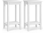 Costway Set Di 2 Tavolini Con Ripiano, Tavolino Da Divano Alto A 2 Livelli, Tavolino Rettangolare, Tavolino Da Corridoio, Tavolino Per Piante, Tavolino In Legno, Bianco