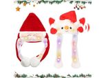 Set Di Cappelli Natalizi Led Babbo Natale Pupazzo Di Neve, Orecchie Mobili 2 Pezzi.