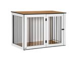 Hundekäfig Schrank Haustierkäfig Tierkäfig für große Hunde Hundehütte mit Tischoberfläche Hundebox innen Spanplatte Dunkelwalnuss+Weiß 106 x 60 x 76 cm