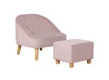 Kindersessel Kindersofa mit Fußhocker Kindercouch ab 3 Jahren Kindermöbel Kinderzimmer Samtoptik Eukalyptusholz Rosa 51 x 51 x 50 cm