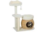 PawHut Kratzbaum 79 cm Katzenbaum mit Katzenhöhle für Katzen bis 5 kg Cremeweiß