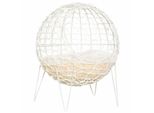 Rattan Katzenkorb Katzenhöhle Katzenhütte Katzenbett mit Kissen erhöhtes Design Haustierbett Cremeweiß Ø45 x 57H cm