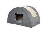 Katzenhöhle mit Kraztbrett Katzenbett Kratzhaus Katzenhaus Katzenwohnung Sisal Grau 48,5 x 30 x 30 cm