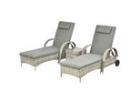 Sonnenliege mit Tisch 3er-Set Gartenmöbel Grau