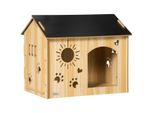 Hundehütte aus Holz Kleintierhaus mit Lüftungsöffnungen Hundehaus mit Dach Hundehöhle Indoor MDF Eiche+Schwarz 69 x 50 x 58,5 cm