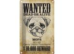 Vianmo Insegna Di Latta 30X20 Cm Hund Wanted Dead Mops Alias