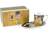 Home Elements Tazza Da 360 Ml, Con Sottobicchiere, Klimt, Kiss Dark