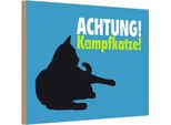 Vianmo Insegna In Legno 12X18 Cm Achtung Kampfkatze Katze Blau