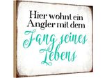 Vianmo Insegna In Legno 12X18 Cm Hier Wohnt Angler Mit Dem Fang