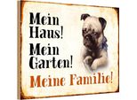 Vianmo Insegna In Legno 12X18 Cm Hund Mops Mein Haus Garten Familie
