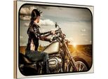 Vianmo Insegna In Legno 20X30 Cm Motorrad Frau Girl Sonnenaufgang