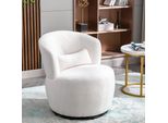 Poltrona Girevole Merax Con Rivestimento In Peluche E Cuscini Decorativi, Poltrona Reclinabile A 360° Poltrona Da Trucco Imbottita Poltrona Girevole, Bianco