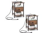 Set Di 2 Comodini Costway Con Stazione Di Ricarica, Cassetto E Ripiani A Giorno, Cassettiera Da Letto, Tavolino 40 X 40 X 55 Cm