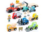 Umu® Set Di Veicoli Da Costruzione E Trasportatori In Legno Per Bambini 14 Pezzi - Macchinine In Legno Per Bambini Di 2, 3, 4, 5 Anni - Compatibile Con Brio World