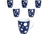 Pula Blu Scuro A Pois Set Di 6 Tazze Da Caffè 300Ml Tazza In Porcellana 6 Pers. Tè A Pois
