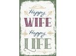 Vianmo Insegna In Legno 30X20 Cm Happy Wife Happy Life