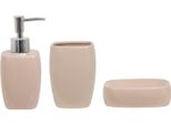 Msv Accessori Bagno Classici In Ceramica 3 Pezzi - Dispenser Per Sapone, Portasapone, Portaspazzolino Beige