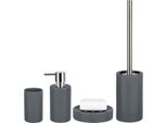Set Da Bagno Spirella, Accessori Da Bagno In 4 Pezzi In Porcellana Con Dispenser Di Sapone A Tubo, Portasapone, Scopino E Bicchiere Per Spazzolino Da Denti Grigio