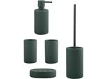 Set Da Bagno Spirella, Accessori Da Bagno In 5 Pezzi In Tubo Di Ceramica, Dispenser Di Sapone, Scopino, Portasapone E 2X Bicchiere Per Spazzolino Da Denti Verde Scuro Opaco