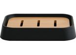 Msv® Portasapone, Portasapone "Kamla"", Elegante Portasapone In Plastica Di Alta Qualità E Bambù, 12 X 9 X 2,5 Cm, Nero Opaco"