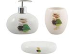 Msv Accessori Per Il Bagno Set Di Accessori Per Il Bagno "Lingga"" 3 Pezzi - Dispenser Di Sapone, Portasapone, Bicchiere Per Spazzolino Bianco"