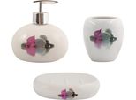Msv Accessori Per Il Bagno Set Di Accessori Per Il Bagno "Borneo"" 3 Pezzi - Dispenser Di Sapone, Portasapone, Bicchiere Per Spazzolino Bianco"