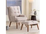 Poltrona Imbottita Merax Con Schienale Regolabile, Poltrona Reclinabile Con Sgabello, Poltrona Reclinabile A 5 Livelli, Poltrona Poltrona In Lino, Beige