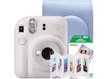 Macchina Fotografica Istantanea Fujifilm Instax Mini 12, Bianco Argilla Con Copertina Blu, Telaio Akyta A 6 Posizioni E Pellicola 1X10