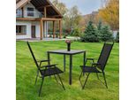 3-tlg Gartenmöbel Sitzgruppe Gartenmöbel Glas Tisch Stühle Hochlehner Set 80 Schwarzglas
