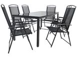 7-tlg Gartenmöbel Sitzgruppe Gartenmöbel Glas Tisch Stühle Hochlehner Set 190 Schwarzglas