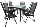 7-tlg Gartenmöbel Sitzgruppe Gartenmöbel Glas Tisch Stühle Hochlehner Set 140 Mattglas