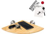 Bremermann Serie Bagno Piazza Bambus - Mensola Angolare Per Bagno In Bambù Incl. Set Di Adesivi, Mensola Per Bagno In Bambù E Acciaio Inox, Finitura Opaca