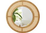 Costway Specchio Da Parete Rotondo In Rattan ∅65Cm, Specchio Decorativo Con Cornice In Legno, Vetro In Alluminio E Ganci, Specchio Decorativo Da Parete Natura Moderna
