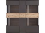 Vitrine Forte "Como", Grau (Grau, Eichefarben), B:149,8Cm H:152Cm T:41,3Cm, Holzwerkstoff, SchräNke, Vitrine, Breite 152 Cm, Inkl. Beleuchtung