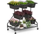 Costway Portafiori Scala Per Fiori Con Fioriere, Rotelle, 7 Fioriere, 2 Cesti E Fori Di Drenaggio, Portafiori 100X56X99Cm Nero