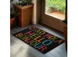 Brubaker Zerbino Ciao Hola Hello Bonjour - 45X75 Cm Zerbino Antipolvere In Cocco - Antiscivolo E Resistente Agli Agenti Atmosferici - Colore Nero