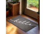 Brubaker Zerbino Hello - 45X75 Cm Zerbino Antipolvere In Cocco - Resistente Alle Intemperie E Antiscivolo - Grigio