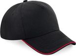 Beechfield B25C | Authentic 5 Panel Cap - Piped Peak, 100 % Baumwoll-Twill - Farbe: Nero/Rosso Classico - Taglia: Taglia Unica