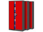 Set Di 3 Schedari C001 Armadio In Metallo Armadio In Acciaio Armadio Per Utensili Armadio Per Ufficio Armadio Per Archiviazione Armadio Universale Porte A Battente Verniciate A Polvere 185 Cm X 90 Cm X 40 Cm (Antracite/Rosso)